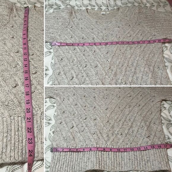 GAP Heather Oatmeal Cream Crew Neck Sweater Bobble Textured Knit Puff Sleeves M - Picture 13 of 13